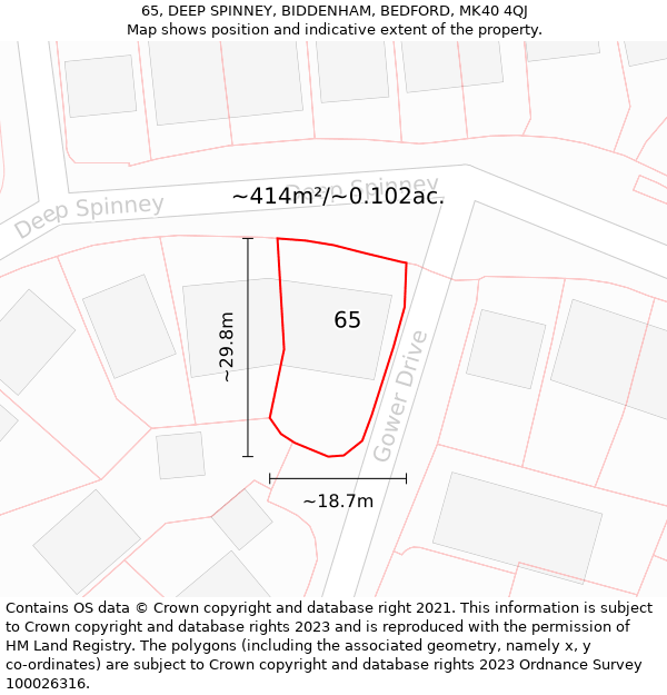 65, DEEP SPINNEY, BIDDENHAM, BEDFORD, MK40 4QJ: Plot and title map