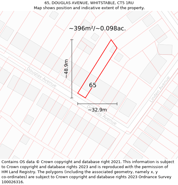 65, DOUGLAS AVENUE, WHITSTABLE, CT5 1RU: Plot and title map