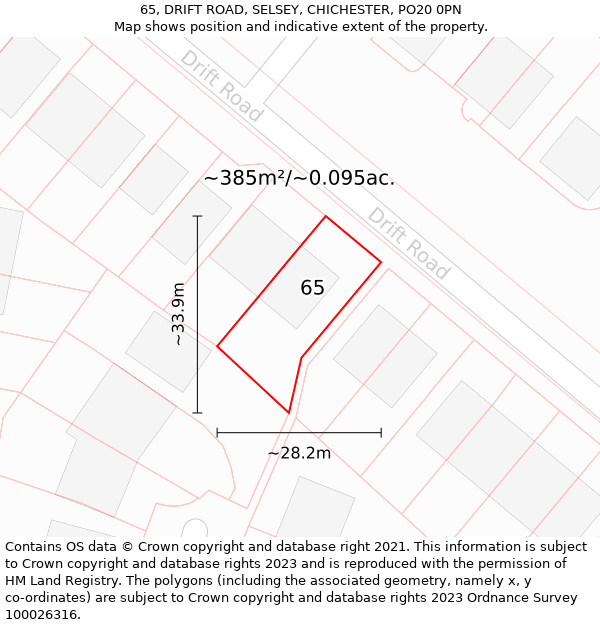 65, DRIFT ROAD, SELSEY, CHICHESTER, PO20 0PN: Plot and title map