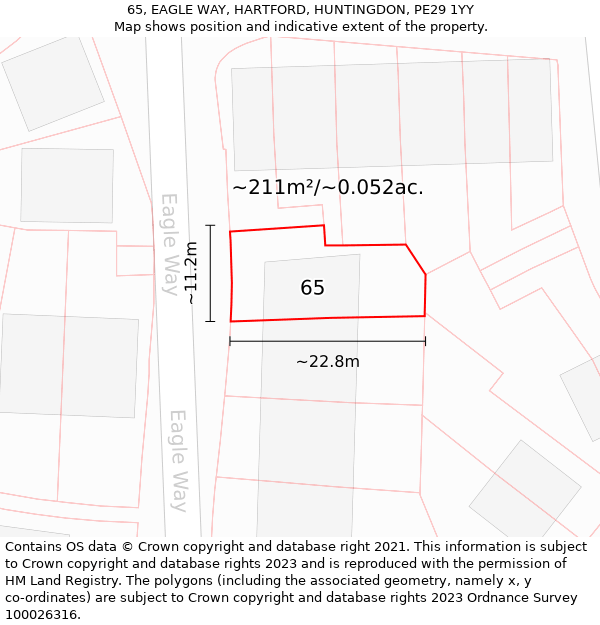 65, EAGLE WAY, HARTFORD, HUNTINGDON, PE29 1YY: Plot and title map