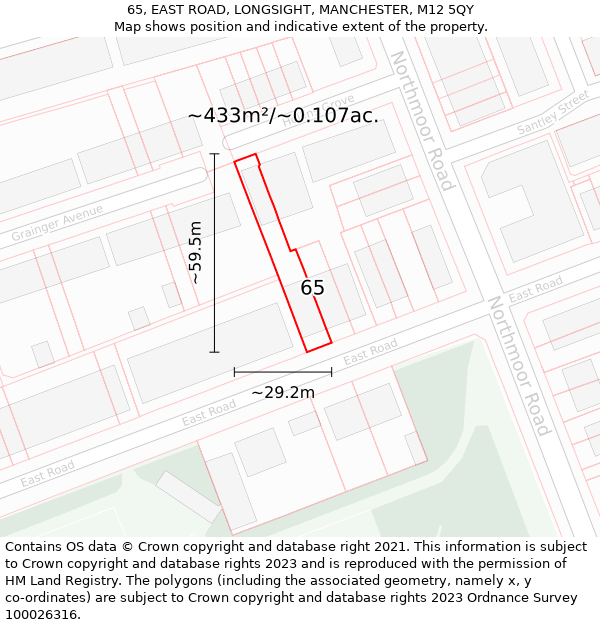 65, EAST ROAD, LONGSIGHT, MANCHESTER, M12 5QY: Plot and title map