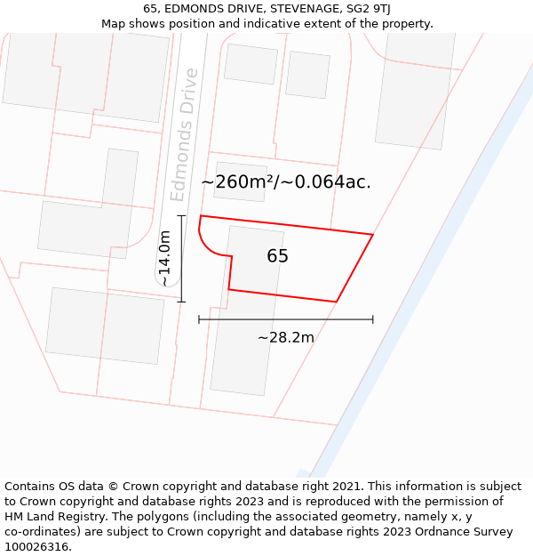 65, EDMONDS DRIVE, STEVENAGE, SG2 9TJ: Plot and title map