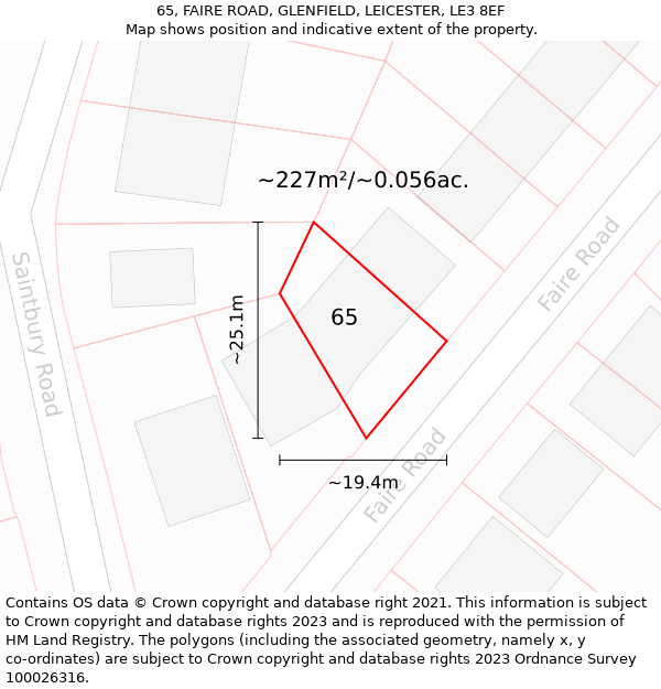65, FAIRE ROAD, GLENFIELD, LEICESTER, LE3 8EF: Plot and title map