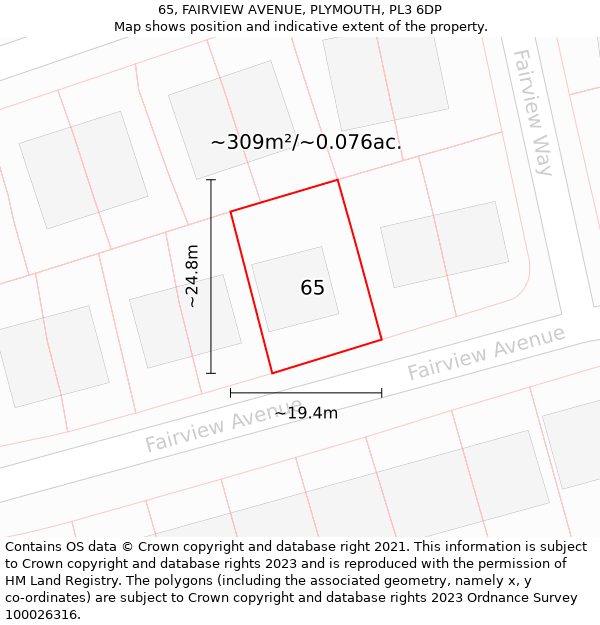 65, FAIRVIEW AVENUE, PLYMOUTH, PL3 6DP: Plot and title map