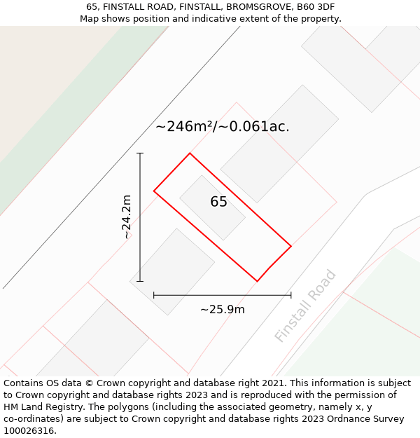 65, FINSTALL ROAD, FINSTALL, BROMSGROVE, B60 3DF: Plot and title map