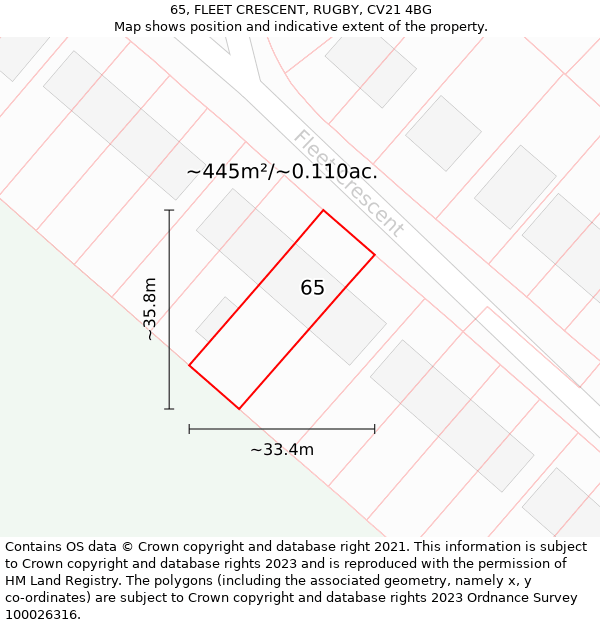 65, FLEET CRESCENT, RUGBY, CV21 4BG: Plot and title map