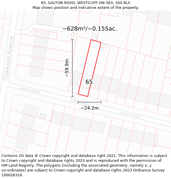 65, GALTON ROAD, WESTCLIFF-ON-SEA, SS0 8LA: Plot and title map