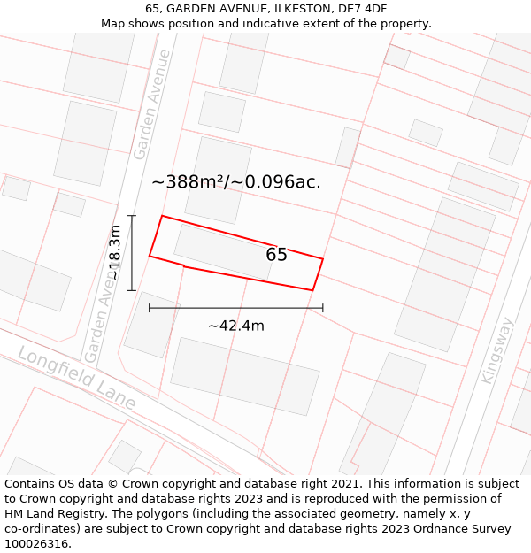 65, GARDEN AVENUE, ILKESTON, DE7 4DF: Plot and title map