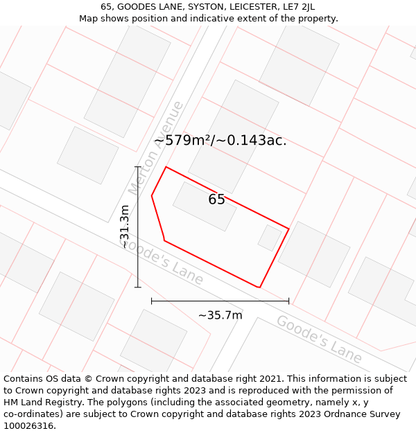 65, GOODES LANE, SYSTON, LEICESTER, LE7 2JL: Plot and title map