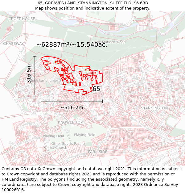 65, GREAVES LANE, STANNINGTON, SHEFFIELD, S6 6BB: Plot and title map