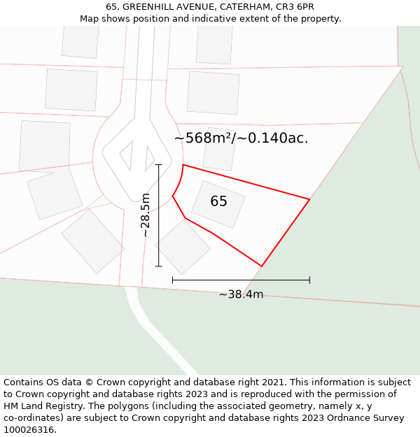 65, GREENHILL AVENUE, CATERHAM, CR3 6PR: Plot and title map