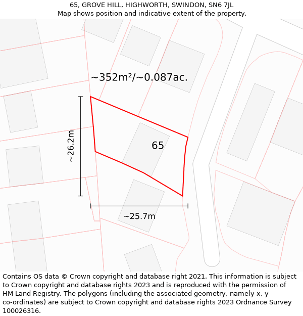 65, GROVE HILL, HIGHWORTH, SWINDON, SN6 7JL: Plot and title map