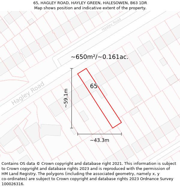 65, HAGLEY ROAD, HAYLEY GREEN, HALESOWEN, B63 1DR: Plot and title map