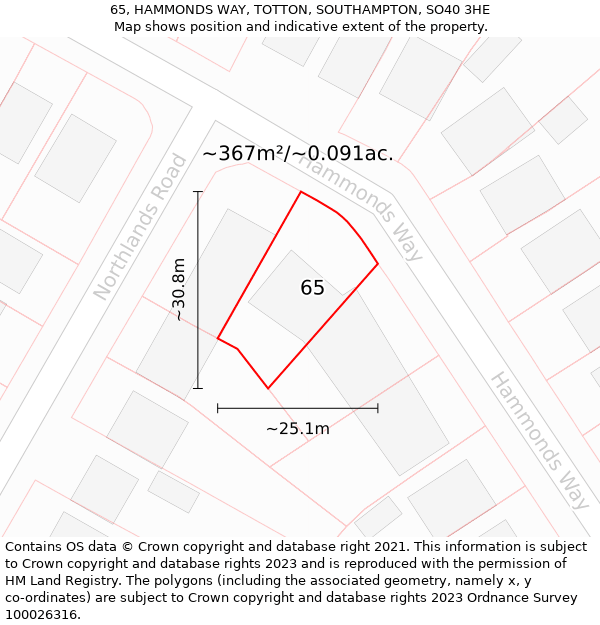 65, HAMMONDS WAY, TOTTON, SOUTHAMPTON, SO40 3HE: Plot and title map