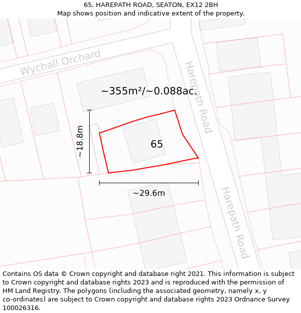 65, HAREPATH ROAD, SEATON, EX12 2BH: Plot and title map