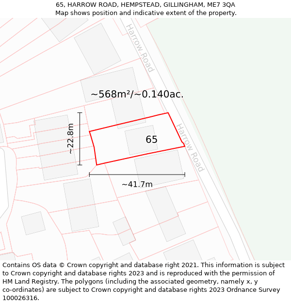 65, HARROW ROAD, HEMPSTEAD, GILLINGHAM, ME7 3QA: Plot and title map