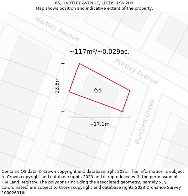 65, HARTLEY AVENUE, LEEDS, LS6 2HY: Plot and title map
