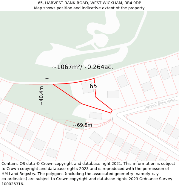 65, HARVEST BANK ROAD, WEST WICKHAM, BR4 9DP: Plot and title map