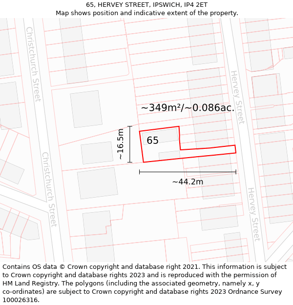 65, HERVEY STREET, IPSWICH, IP4 2ET: Plot and title map