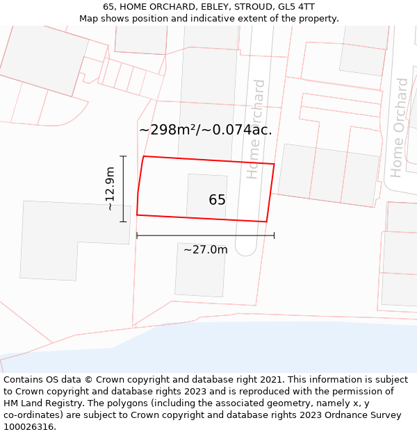 65, HOME ORCHARD, EBLEY, STROUD, GL5 4TT: Plot and title map