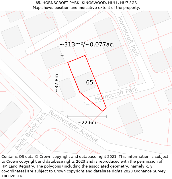 65, HORNSCROFT PARK, KINGSWOOD, HULL, HU7 3GS: Plot and title map