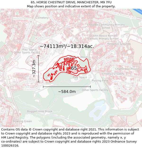 65, HORSE CHESTNUT DRIVE, MANCHESTER, M9 7FU: Plot and title map