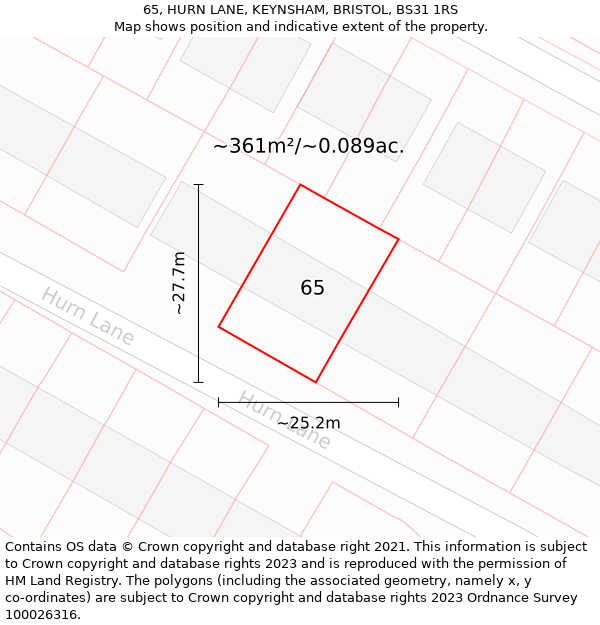 65, HURN LANE, KEYNSHAM, BRISTOL, BS31 1RS: Plot and title map