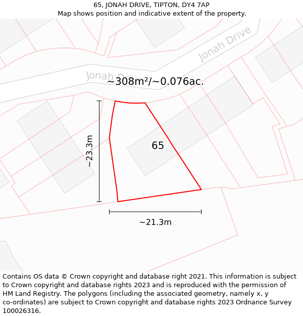 65, JONAH DRIVE, TIPTON, DY4 7AP: Plot and title map