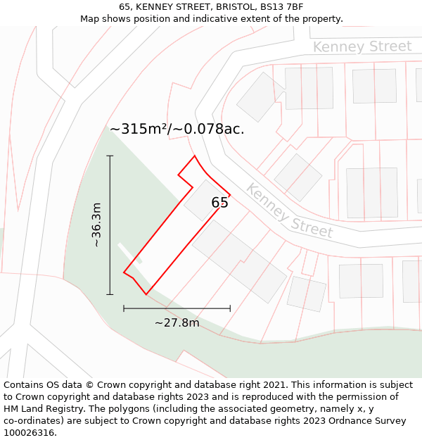 65, KENNEY STREET, BRISTOL, BS13 7BF: Plot and title map