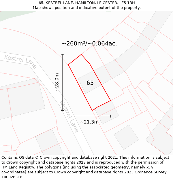 65, KESTREL LANE, HAMILTON, LEICESTER, LE5 1BH: Plot and title map