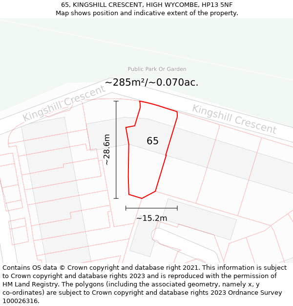 65, KINGSHILL CRESCENT, HIGH WYCOMBE, HP13 5NF: Plot and title map