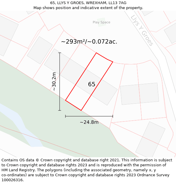 65, LLYS Y GROES, WREXHAM, LL13 7AG: Plot and title map