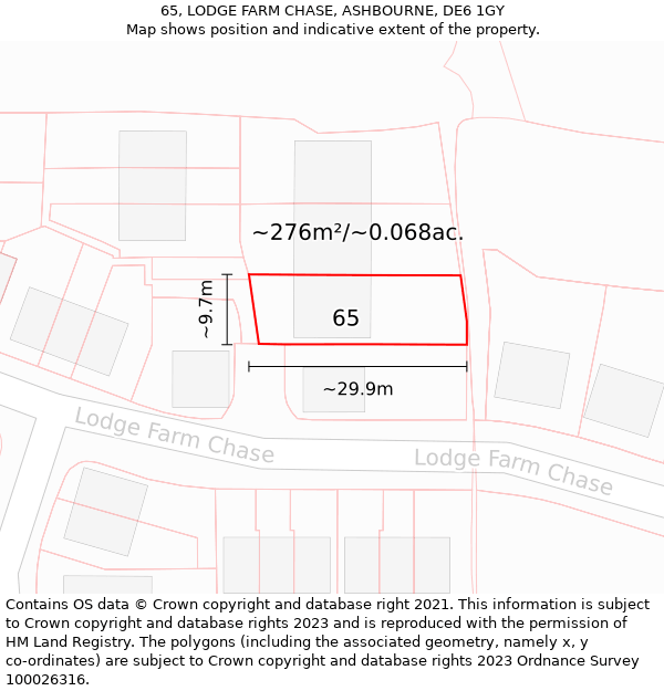 65, LODGE FARM CHASE, ASHBOURNE, DE6 1GY: Plot and title map