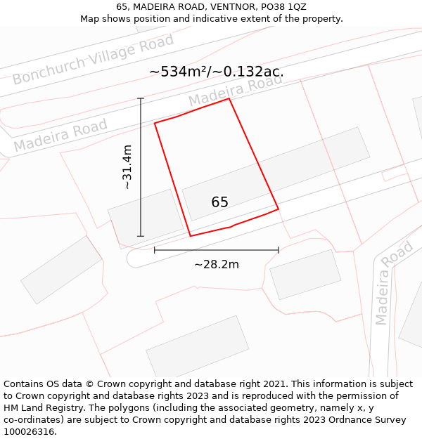 65, MADEIRA ROAD, VENTNOR, PO38 1QZ: Plot and title map