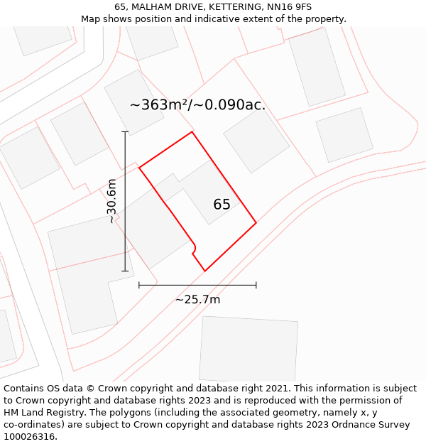 65, MALHAM DRIVE, KETTERING, NN16 9FS: Plot and title map