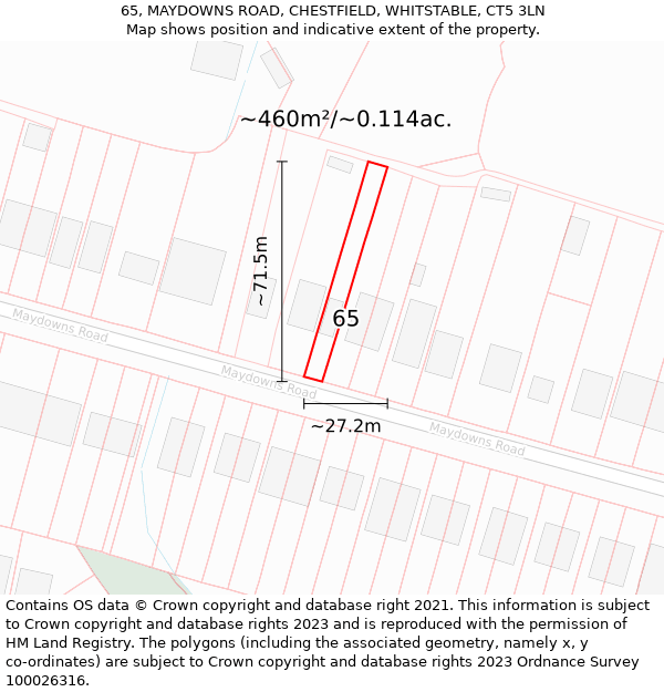 65, MAYDOWNS ROAD, CHESTFIELD, WHITSTABLE, CT5 3LN: Plot and title map