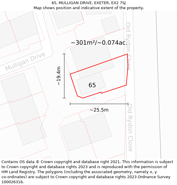 65, MULLIGAN DRIVE, EXETER, EX2 7SJ: Plot and title map