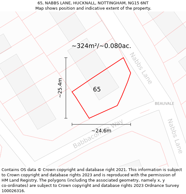 65, NABBS LANE, HUCKNALL, NOTTINGHAM, NG15 6NT: Plot and title map