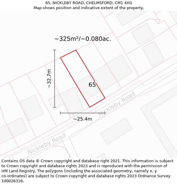 65, NICKLEBY ROAD, CHELMSFORD, CM1 4XG: Plot and title map