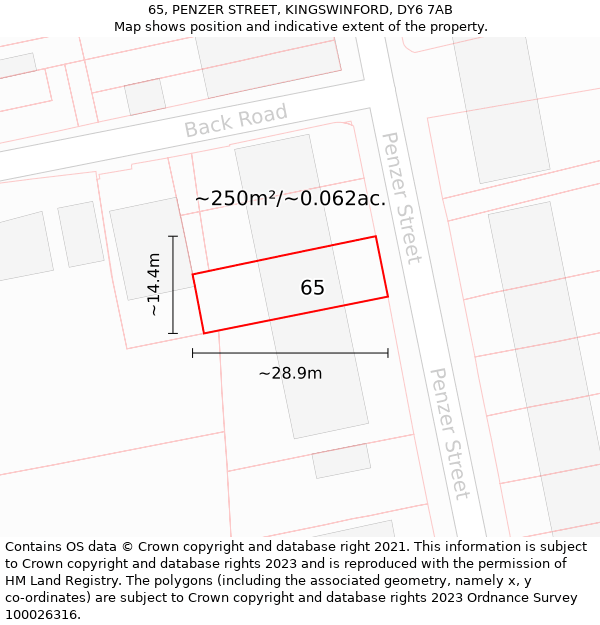 65, PENZER STREET, KINGSWINFORD, DY6 7AB: Plot and title map