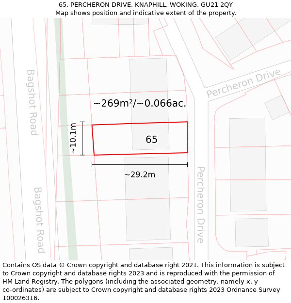 65, PERCHERON DRIVE, KNAPHILL, WOKING, GU21 2QY: Plot and title map