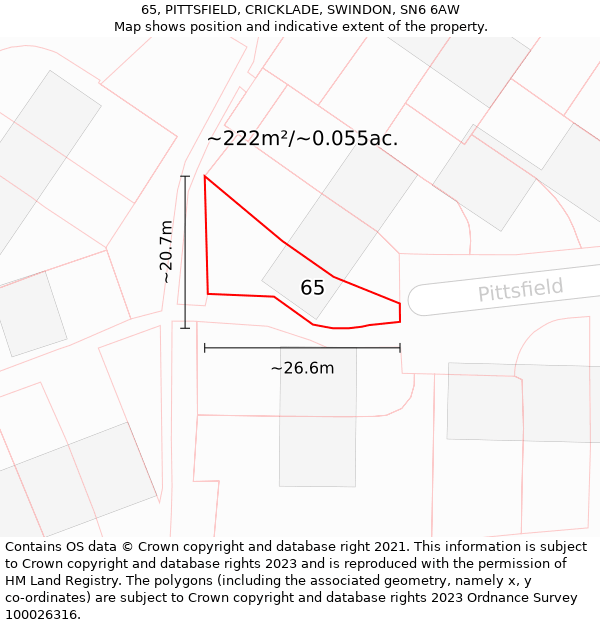 65, PITTSFIELD, CRICKLADE, SWINDON, SN6 6AW: Plot and title map