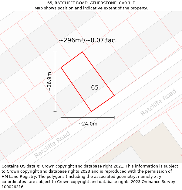 65, RATCLIFFE ROAD, ATHERSTONE, CV9 1LF: Plot and title map