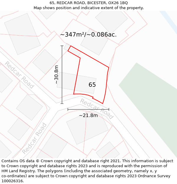 65, REDCAR ROAD, BICESTER, OX26 1BQ: Plot and title map