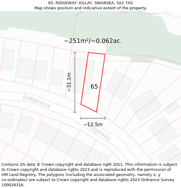 65, RIDGEWAY, KILLAY, SWANSEA, SA2 7AS: Plot and title map