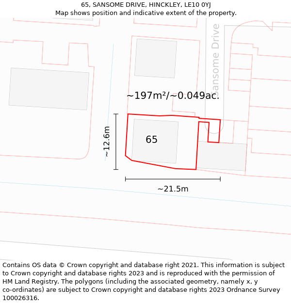 65, SANSOME DRIVE, HINCKLEY, LE10 0YJ: Plot and title map