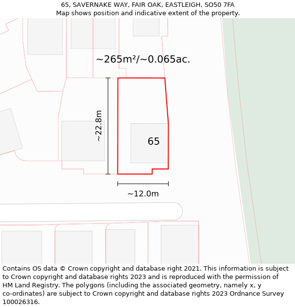 65, SAVERNAKE WAY, FAIR OAK, EASTLEIGH, SO50 7FA: Plot and title map