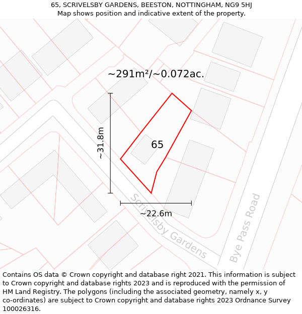 65, SCRIVELSBY GARDENS, BEESTON, NOTTINGHAM, NG9 5HJ: Plot and title map