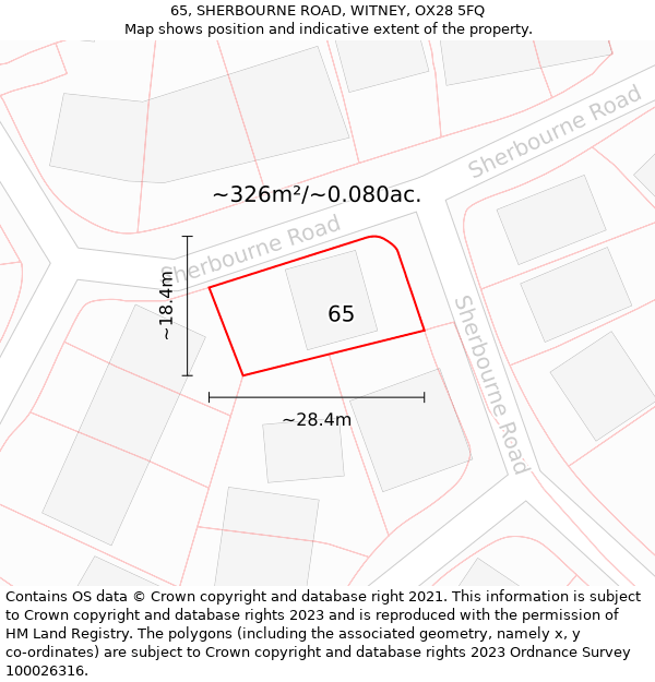 65, SHERBOURNE ROAD, WITNEY, OX28 5FQ: Plot and title map