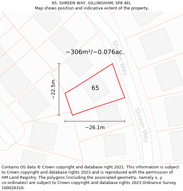 65, SHREEN WAY, GILLINGHAM, SP8 4EL: Plot and title map